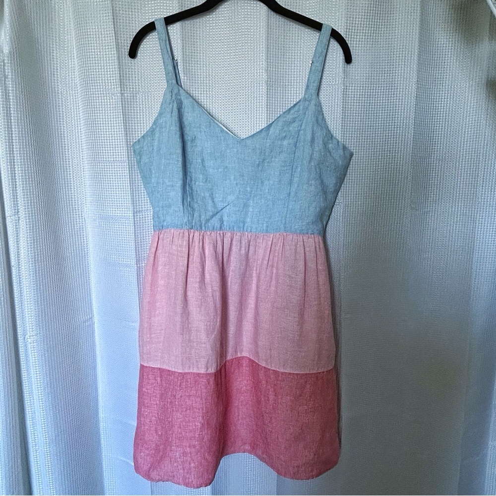 Cynthia Rowley 100% Linen Colorblock Sundress – Size 10 Pink/Blue
